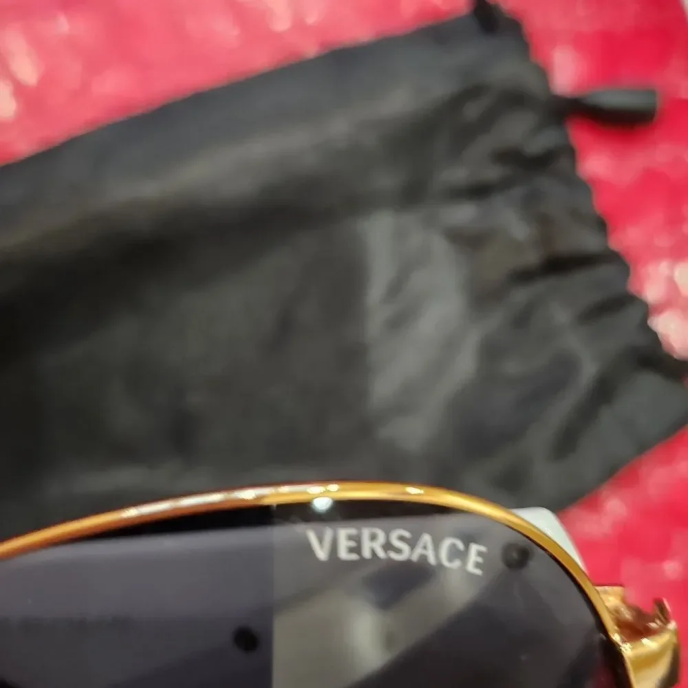Versace Gold Frame Black Lens Aviator Sunglasses